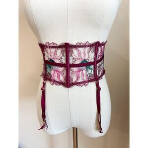 Victoria's Secret Burgundy Lace Garter Belt XS/S Floral Sexy Dainty
